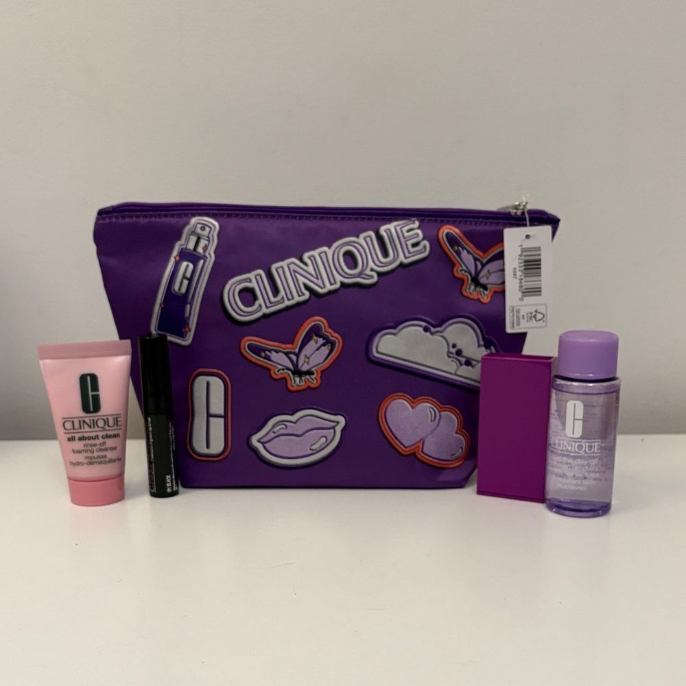 Clinique Purple Sticker-Accent Cosmetic Pouch 5 Piece Set